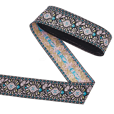 10 Yards Ethnic Style Polyester Jacquard Flower Ribbon OCOR-WH0078-185B-1