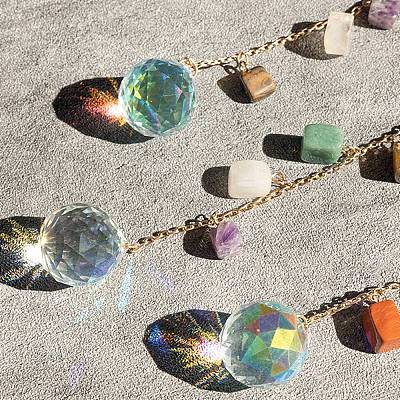 Flower Natural & Synthetic Gemstone Chips Hanging Suncatchers HJEW-F023-03-1