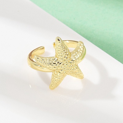Ocean Theme Brass Cuff Rings RJEW-C135-01G-01-1