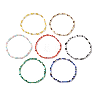 7Pcs Glass Seed Beaded Stretch Bracelets Sets BJEW-MZ00297-1