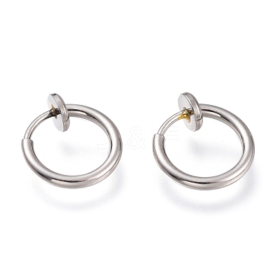 Tarnish Resistant 304 Stainless Steel Retractable Clip-on Hoop Earrings STAS-O135-01F-1