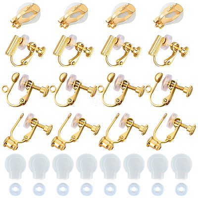Brass Clip-on Earring Converters Findings KK-BBC0021-50G-1