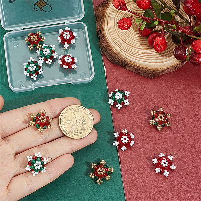12Pcs 3 Styles Glass Seed Beaded Snowflake Pendants FIND-BBC0004-83-1