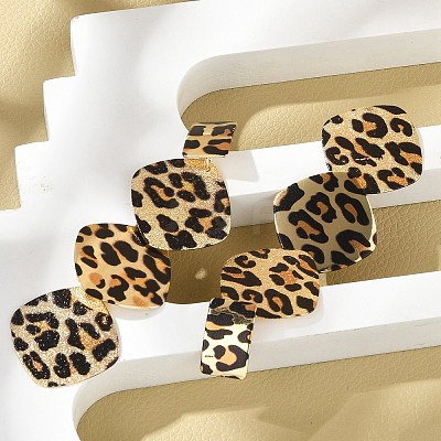 Leopard Print Alloy Dangle Stud Earrings LS-EJEW-K304-01B-G-1
