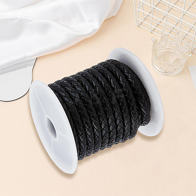 1 Roll Round Braided Cowhide Leather Cord NWIR-CL0001-01B-1
