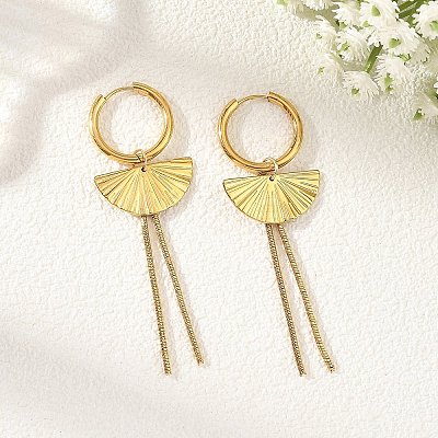 304 Stainless Steel & 201 Stainless Steel Snake Chain Tassel Dangle Earrings EJEW-JE07388-1