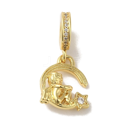 Rack Plating Brass Micro Pave Clear Cubic Zirconia European Dangle Charms KK-P272-15G-1