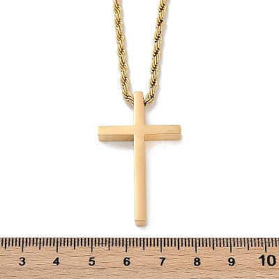 Religion Cross 304 Stainless Steel Pendant Rope Chain Necklaces NJEW-L157-09G-1