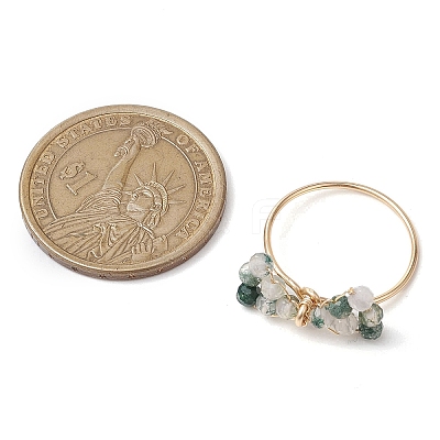 3Pcs 3 Styles Bowknot Natural Apatite & Moss Agate & Amethyst Beaded Finger Rings Sets RJEW-TA00148-1