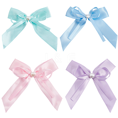 40Pcs 4 Colors Bowknot Polyester Ornament Accessories DIY-SP0004-80-1