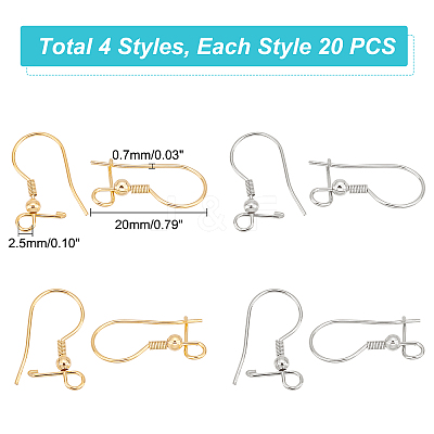 80Pcs 4 Style 316 Stainless Steel Earring Hooks STAS-UN0038-26-1