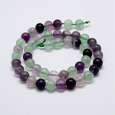 Natural Rainbow Fluorite Bead Strands G-P255-01-10mm-1