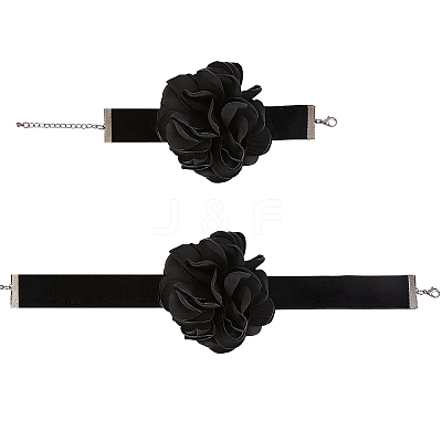 Gothic Cloth Flower Cord Bracelet & Choker Necklace NJEW-CP0001-04A-1