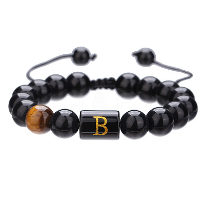 Natural Black Agate & Tiger Eye Round Beaded Adjustable Bracelets HL8029-2-1
