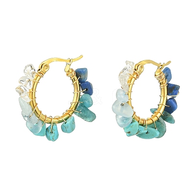 Natural Mixed Stone Chips Hoop Earrings EJEW-JE06022-01-1
