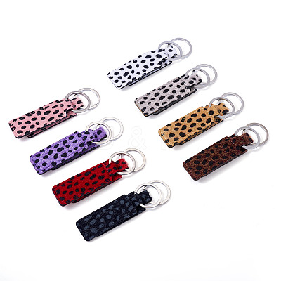 16Pcs 8 Colors Rectangle Leopard Pattern PU Leather Keychains KEYC-TA0001-38-1