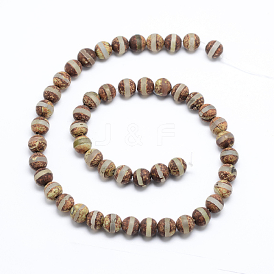 Tibetan Buddhism Jewelry Findings Tibetan Style Striped Pattern dZi Beads TDZI-L002-8mm-01-1