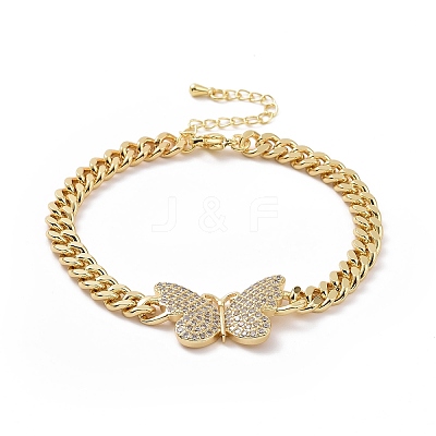 Clear Cubic Zirconia Butterfly Link Bracelet BJEW-B068-07-1