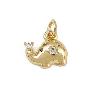 Brass Micro Pave Cubic Zirconia Elephant Charms KK-D409-41G-B-1
