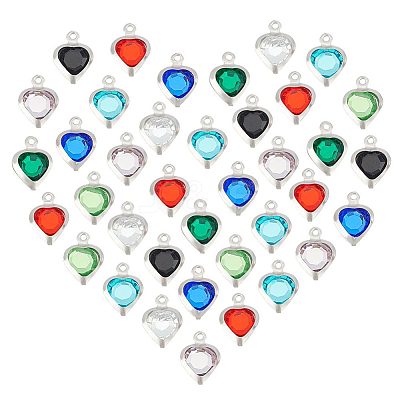 48Pcs 8 Colors Electroplated Natural Quartz Stainless Steel Faceted Heart Charms STAS-UN0056-89-1