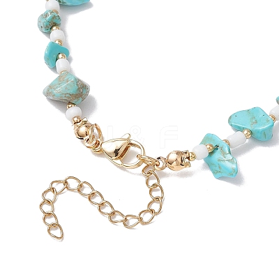 Summer Beach Synthetic Turquoise Chip Starfish & Natural Shell & Alloy Enamel Charm Anklets X1-AJEW-TA00037-1