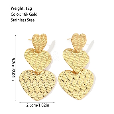 201 Stainless Steel Heart Dangle Stud Earrings EJEW-D084-16G-1