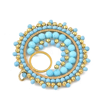 304 Stainless Steel & Brass & Dyed & Heated Natural Magnesite & TOHO Glass Seed Beaded Pendants PALLOY-MZ01379-01-1