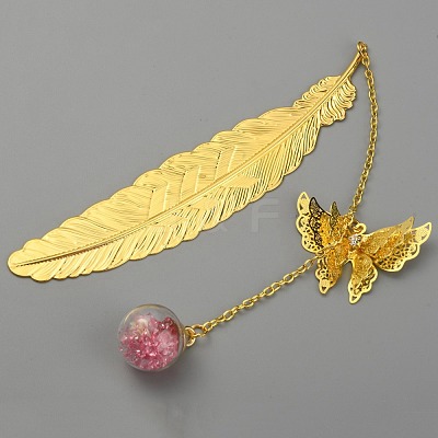 Golden Tone Brass Feather Bookmarks AJEW-WH0020-55G-06-1