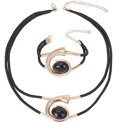 Number 6 Alloy & Acrylic & Wax Cord Double Layer Necklaces & Bracelets Sets for Women SJEW-CY0001-02-1