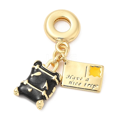 Brass Enamel European Dangle Charms KK-D027-13G-03-1