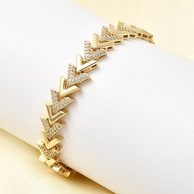 V Shape Brass Micro Pave Clear Cubic Zirconia Link Chain Bracelets BJEW-C130-04G-1
