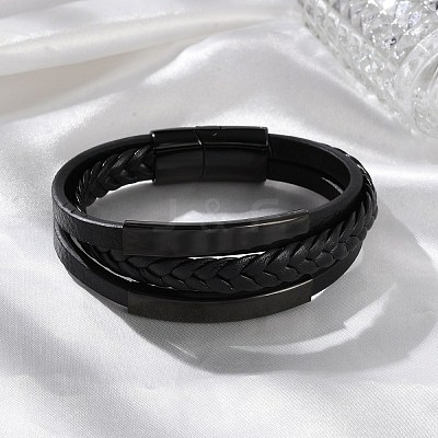 Ion Plating(IP) Braided Microfiber Leather Multi-strand Bracelets for Men BJEW-Z081-02EB-1
