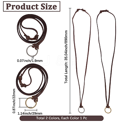2Pcs 2 Colors Alloy Cowhide Leather Cords Neck Cord AJEW-GF0013-18-1