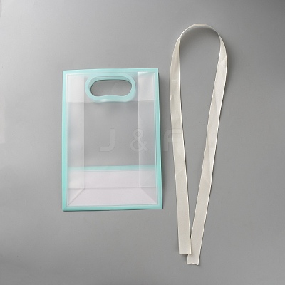 Rectangle Plastic Packaging Gift Bags with Hole Handle and Silk Ribbon ABAG-WH0044-61B-1