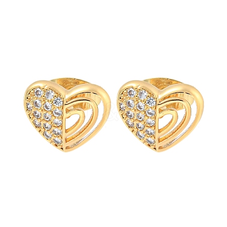 Heart Brass Pave Clear Cubic Zirconia Stud Earrings EJEW-M258-36G-1