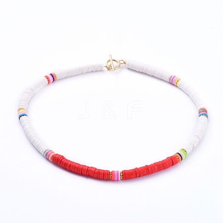 Handmade Polymer Clay Heishi Beaded Necklaces NJEW-JN02723-02-1