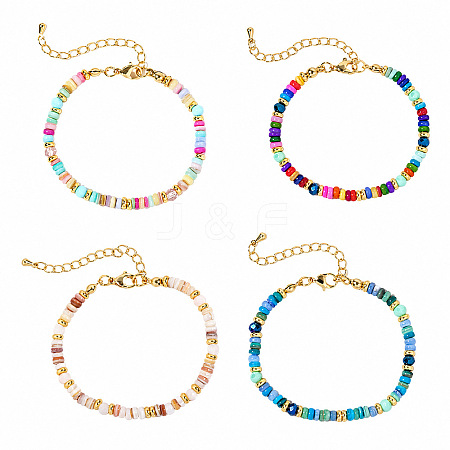 4 Colors Bohemian Dyed Natural Shell Heishi Beaded Bracelet Sets MF5991-3-1