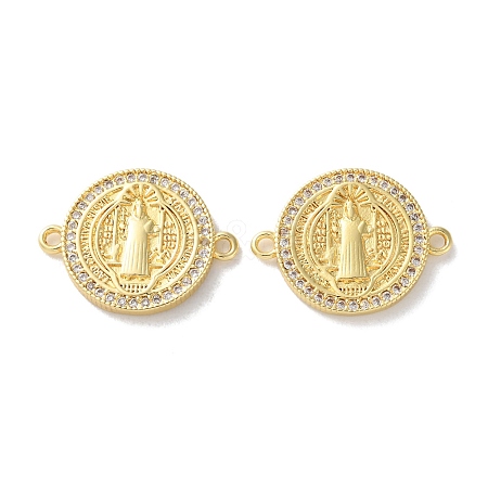 Rack Plating Brass Cubic Zirconia Saint Benedict Connector Charm KK-C084-01G-G-1