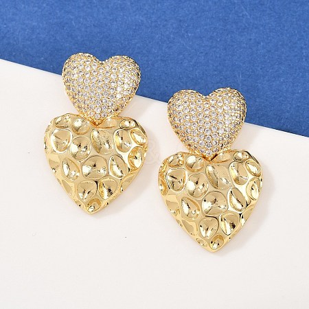 Brass Micro Pave Clear Cubic Zirconia Dangle Stud Earrings EJEW-L275-15G-01-1