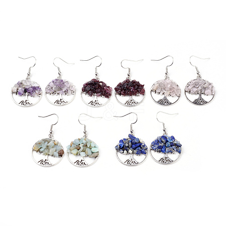 Natural Gemstone Dangle Earrings X-EJEW-JE02475-1