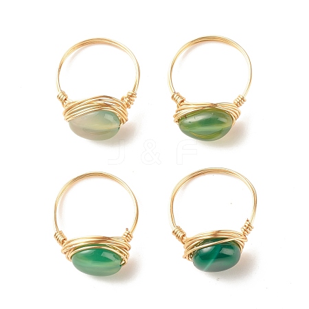 Natural Agate Oval Finger Rings RJEW-JR00441-03-1