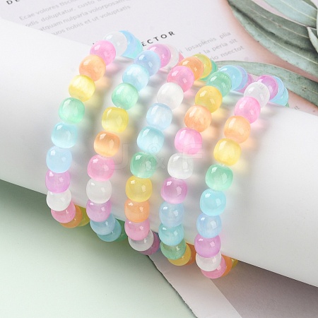 Dyed Natural Selenite Round Beaded Stretch Bracelets for Women BJEW-G731-01A-1