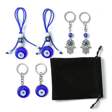 6Pcs 3 Style Handmade Evil Eye Lampwork Keychain KEYC-SW00002-1