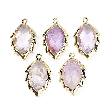 Natural Amethyst Faceted Leaf Pendants G-I375-04G-20-1