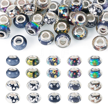 30Pcs Printed Transparent Resin European Beads RESI-TADJ0001-03A-1