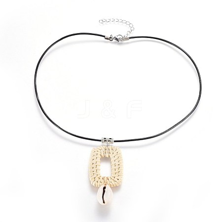 Cowrie Shell Pendant Necklaces NJEW-JN02312-03-1