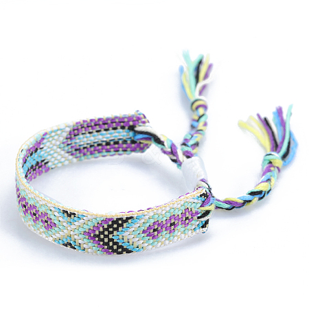 Polyester-cotton Braided Rhombus Pattern Cord Bracelet FIND-PW0013-001A-08-1