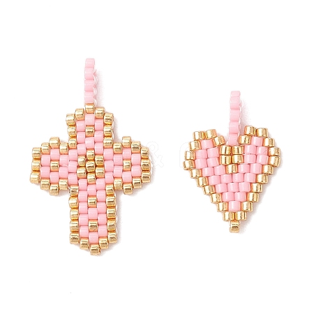 2Pcs 2 Styles Glass Seed Beaded Pendants PALLOY-MZ00883-05-1