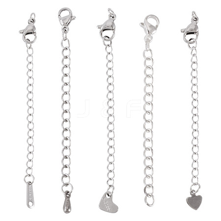 15Pcs 5 Styles 304/201 Stainless Steel Chain Extender STAS-TA0005-80-1