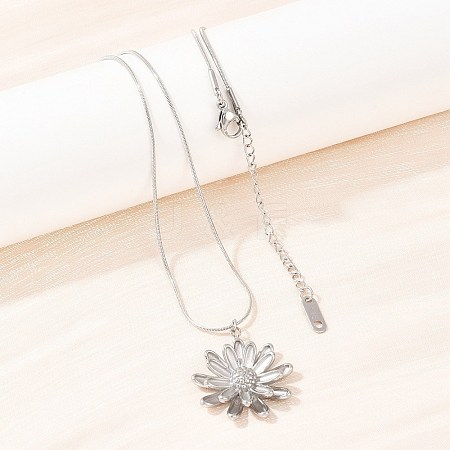 304 Stainless Steel Flower Pendant Round Snake Chain Necklaces for Women NJEW-G188-02P-1